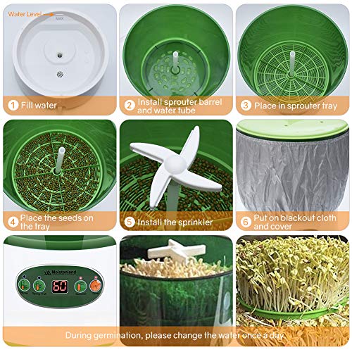 Moistenland Bean Sprouts Machine, Automatic Seeds Sprouter, 2-Layer Germination Trays, LED Display Time Control, Automatic Watering - Thumbnail 3