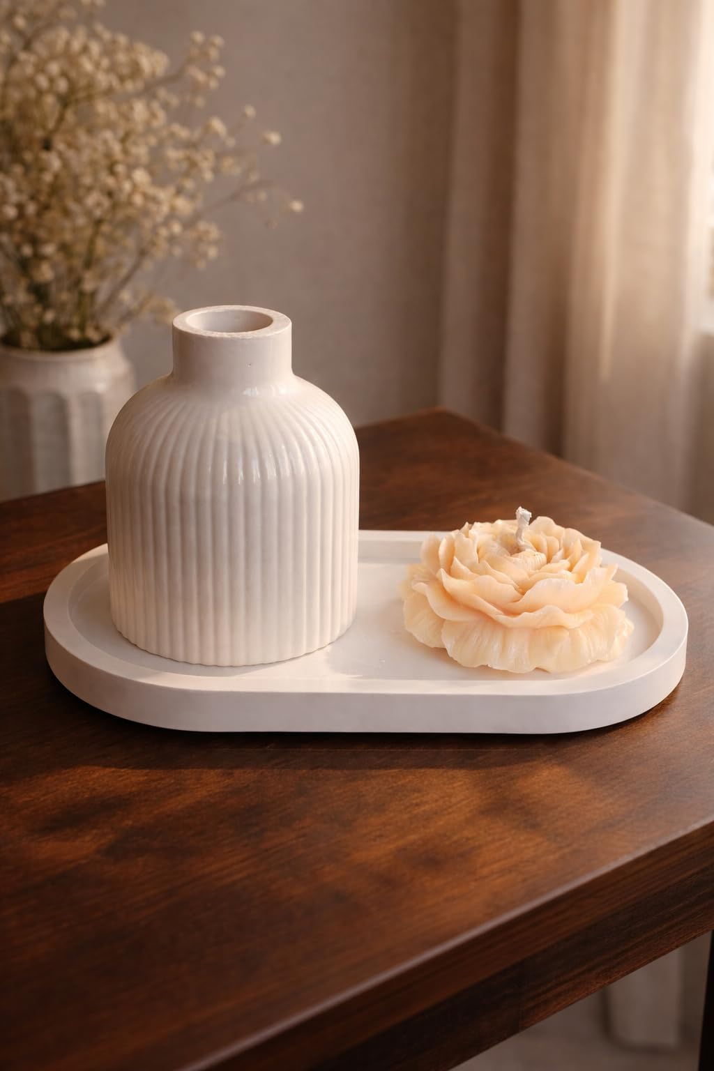 Concrete Tray & Vase Combo with Candle – Handmade Decorative