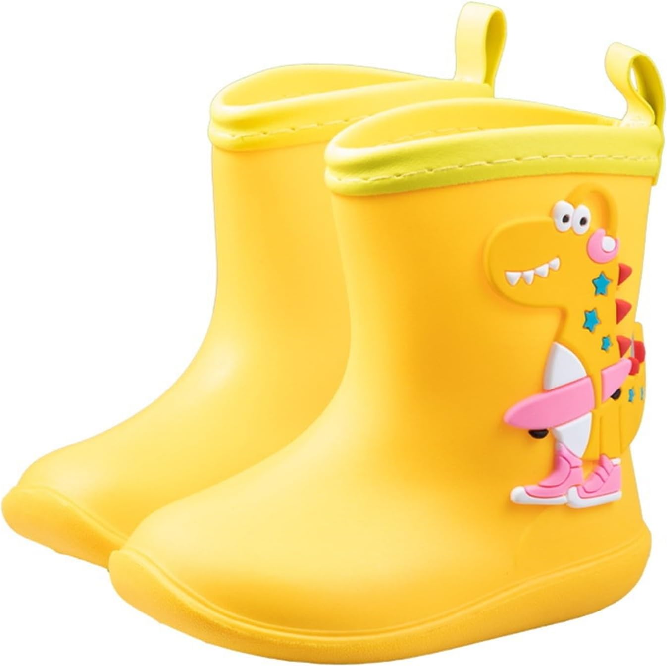 Boys Rain Boots Kids Easy-on Waterproof Rainboots Cute Dinosaur Non-Slip Lightweight Mud Proof Shoes for Hiking