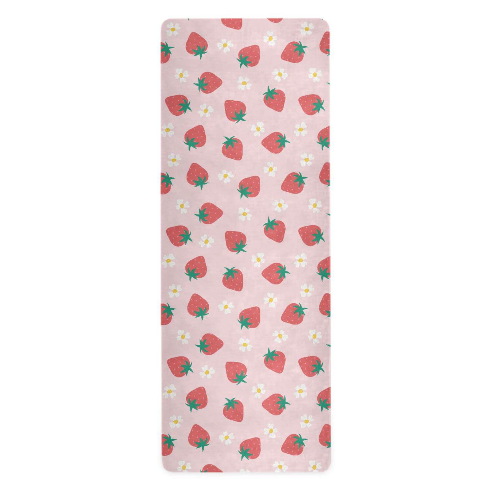 Caikeny Strawberry Yoga Mat Pink Eco Friendly Non Slip Fitness Exercise Mat Foldable Carrying -Workout Mat for Yoga Pilates Floor Exercises 70.8x26inc