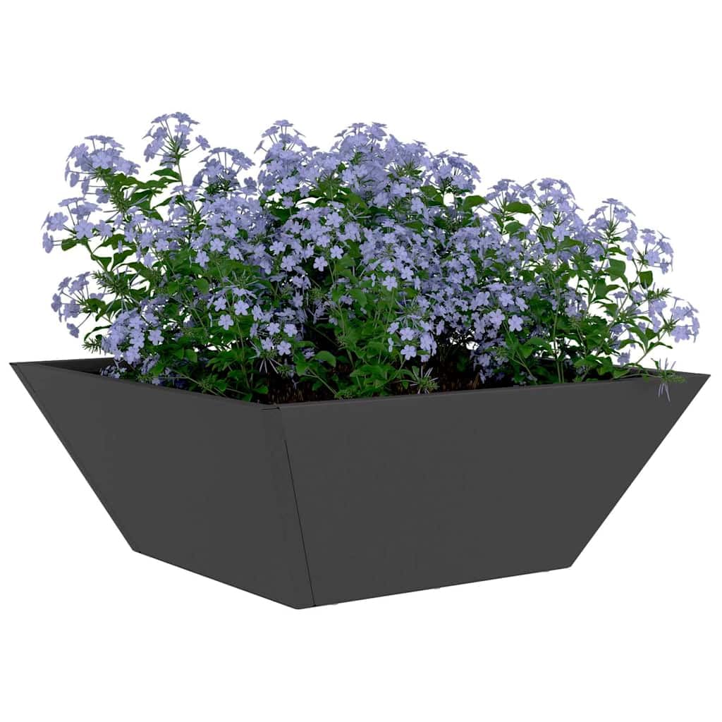 vidaXL Garden Planter Black 40 x 40 x 15 cm Cold-rolled Steel, Garden and Terrace, Modern Trapezoidal Decor, Durable Metal Planter, Outdoor Plant Holder, Minimalist Display