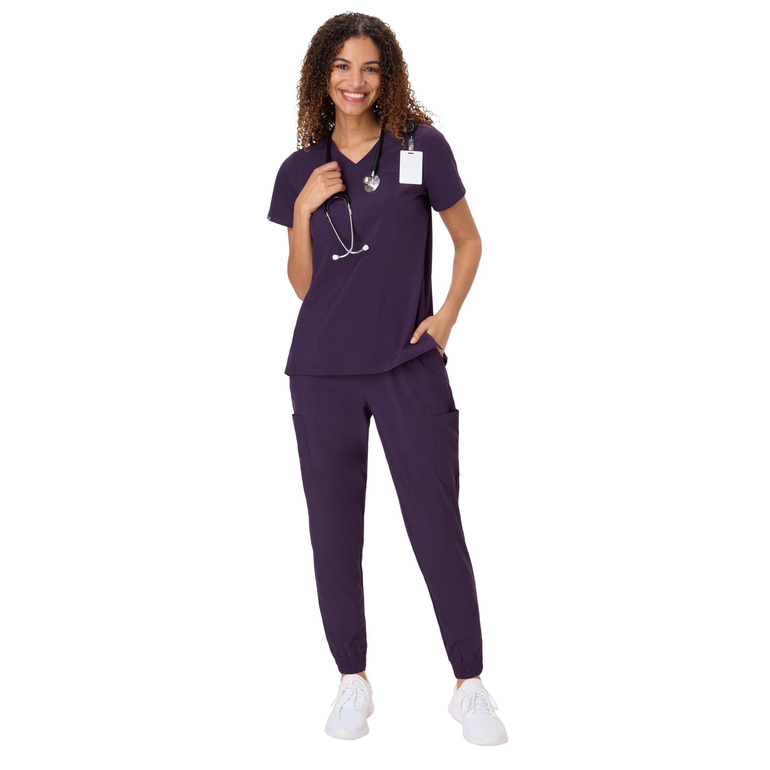 Hanes Damen Kasacks Set Medizinischer Kittel mit Taschen Feuchtigkeitstransport Gesundheitskleidung für Frauen, auberginefarben, XXX-Large