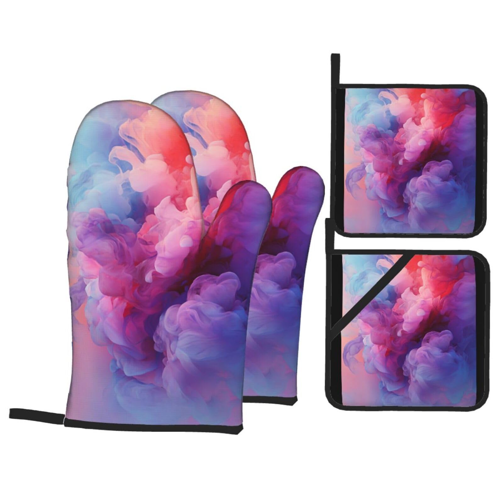 Guantes Horno Profesional Nube Rosa Púrpura Manoplas Horno Almohadillas Aislantes Juego De 4 - Acolchado Resistente al Calor, Flexible,Cocina multipropósito