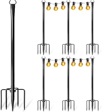 6 Pack Heavy-Duty Metal String Light Poles for Outdoor Patio Garden Decor