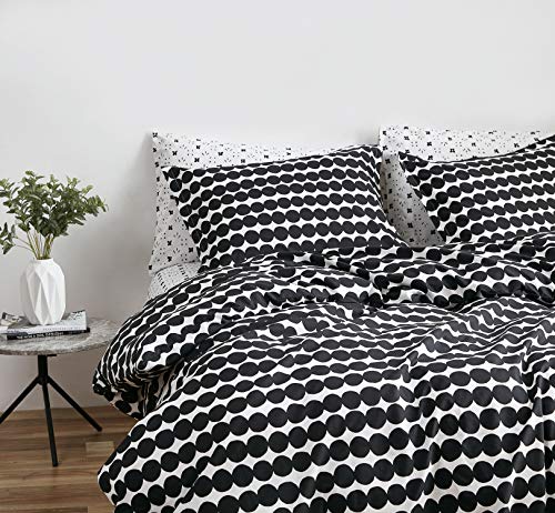 Image of MARIMEKKO - King Duvet Cover Set, Cotton Bedding with Matching Shams & Button Closure, All Season Home Decor (Rasymatto Black, King)