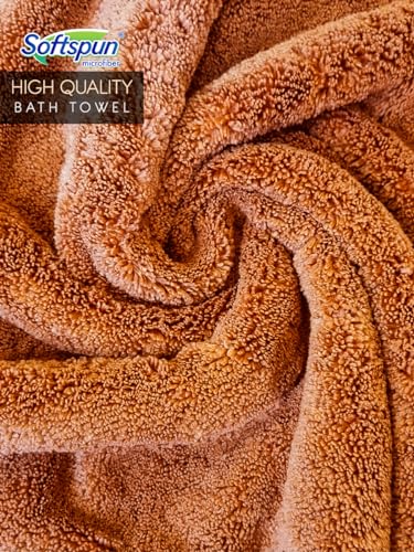 Image of SOFTSPUN Microfiber High Loop Bath & Hair Care Towel, 70X140 Cms 1 pcs Towel Set 380 GSM (Brown).