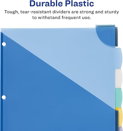 Miniatura 6 de Avery Separadores de plástico duradero de 5 pestañas para escribir y borrar para carpetas de 3 anillas, bolsillo, funciona con protectores de hojas,