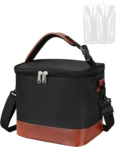 Lunch Bag for Women With 2 Icepacks Insulated Leak Proof Lunch Bag with Shoulder Straps Large Capacity Bottle Cooler Bag Cute Travel Lunch Box black