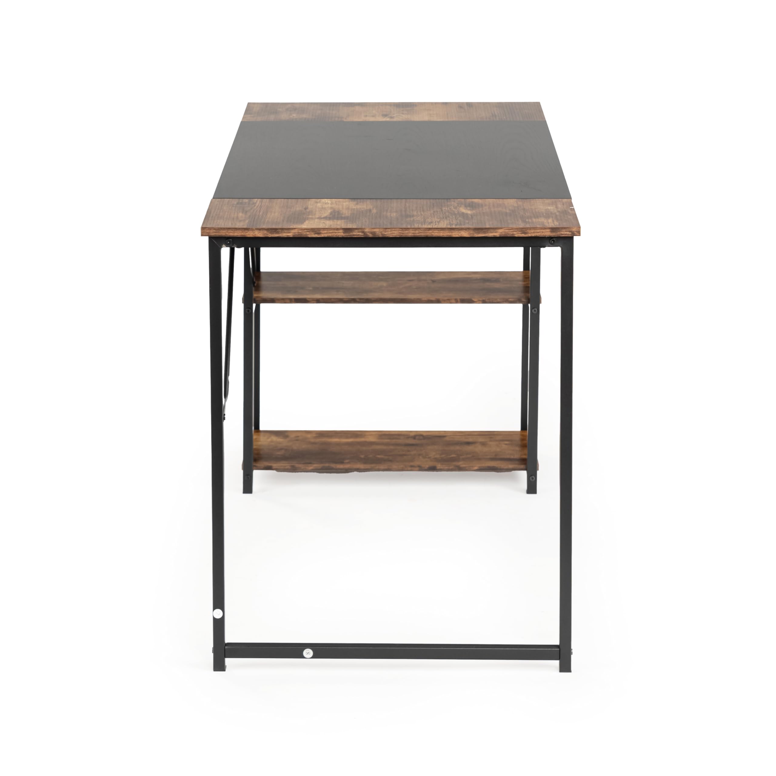 FurnitureR Table de Dessin Moderne, 120 x 60cm, Etagères Latérales Pratiques-2 Niveaux Réglage en Hauteur, Structure Solide, Plateau Patchwork en Rétro Marron et Noir, Loisirs Créatifs ou Bureau