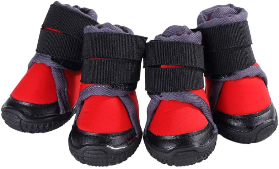 balacoo 4pcs Dog Warm Shoes for Outdoor Mountain Climbing Non-Slip Winter Pet Footwear Red Breathable Design Fit for Active Pets
