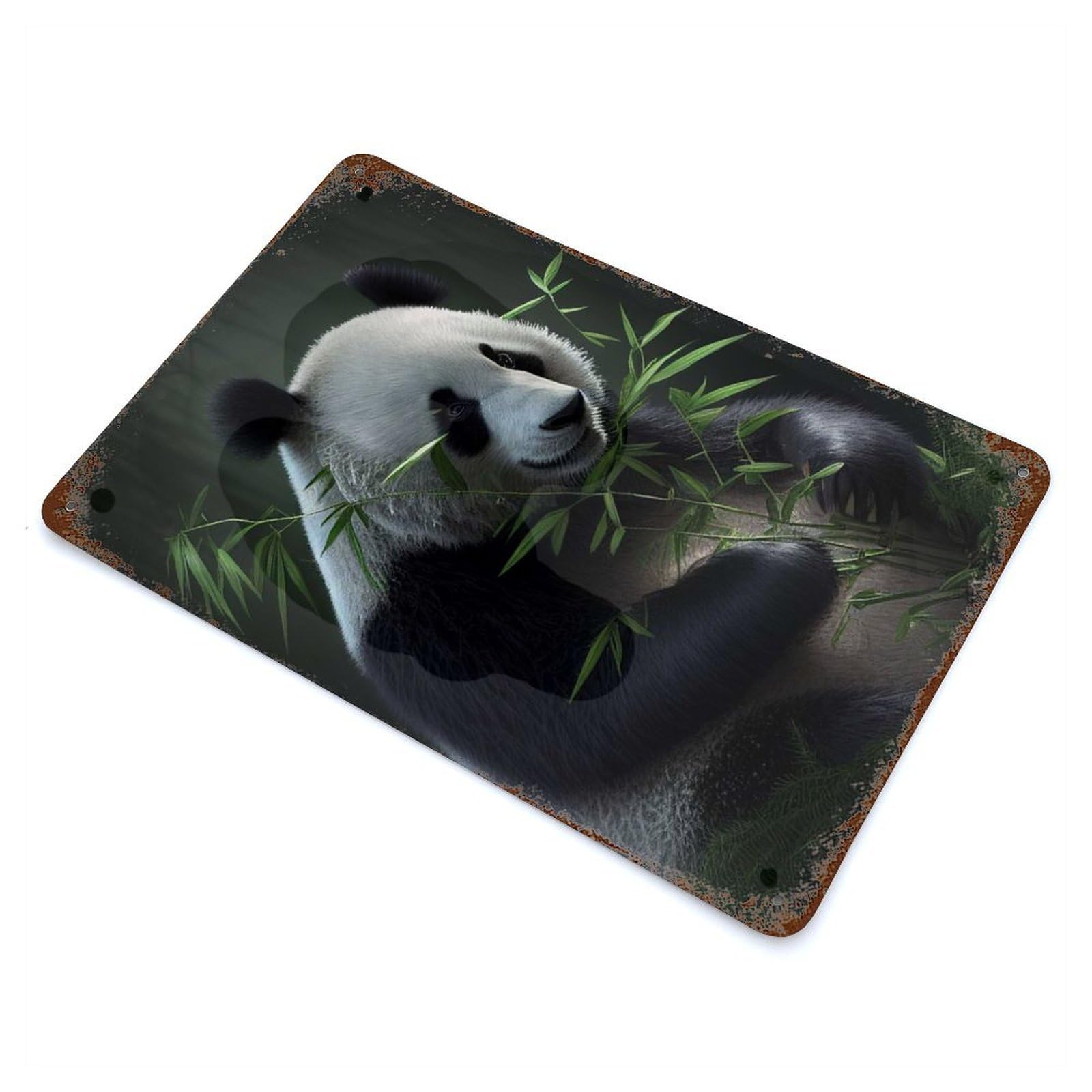 Panda Bamboo Rust Effect Tin Sign 11.8"x7.9", Industrial Home Decor for Garage, Bar And Workshop Decor