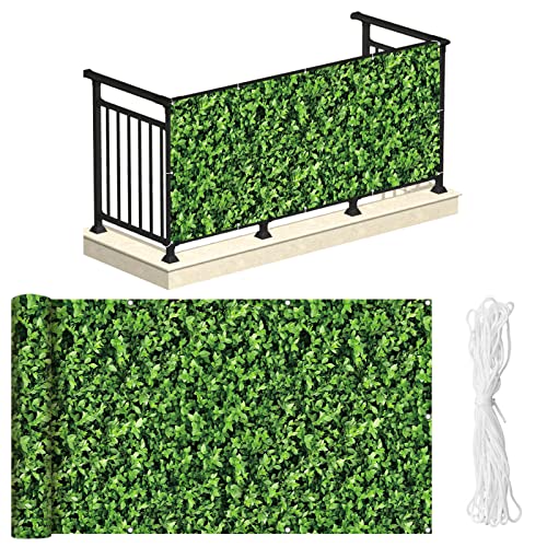 NAIMORUI PVC Balcony Privacy Screen Decorative Balcony Cover with Nylon Rope- 34'' x 180''