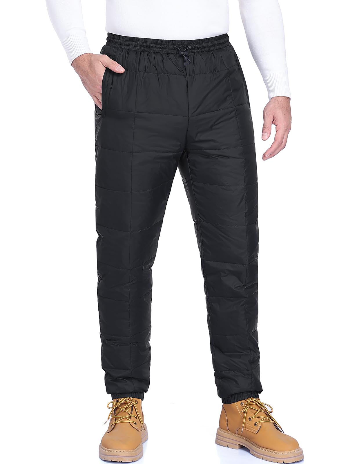 HOTIAN Herren Daunenhose Winter Warme Ultralight Gefüllte Thermohose Winddichte Skihose Outdoor Camping Isolierte Hose mit Reißverschlusstaschen