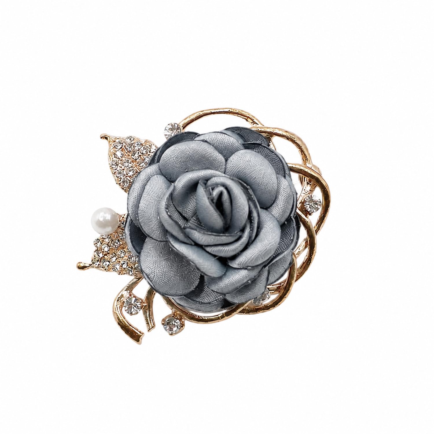 syga Women's Floral Brooch Pin with Rhinestones and Pearls(Blue Gray)-picture-22