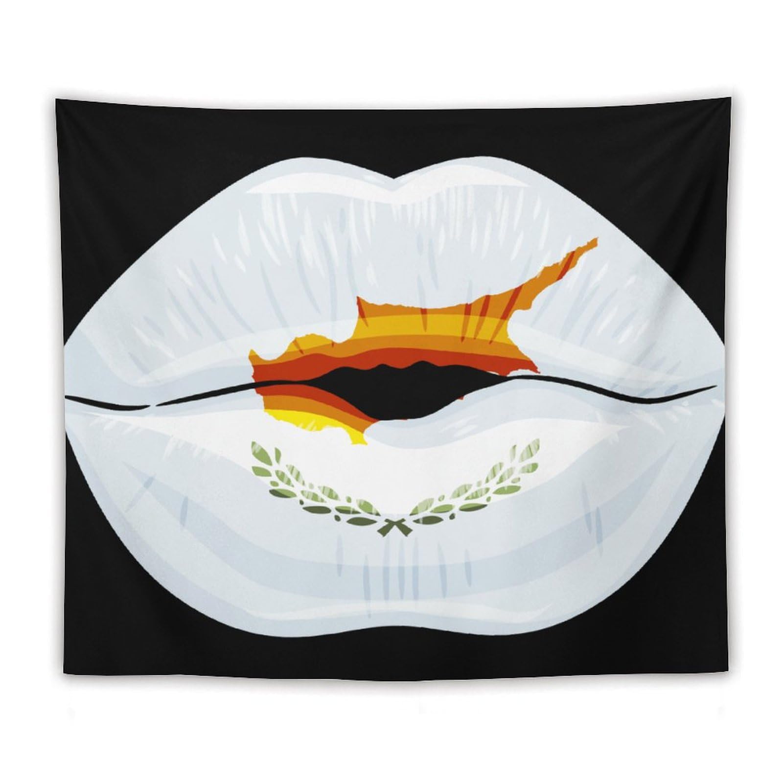 XingFox Cyprus Flag Lips Tapestry Wall Hanging, National Flag Art Wall Decoration Tapestry, For Bedroom Living Room Dorm Home Decoration, 50"x60"