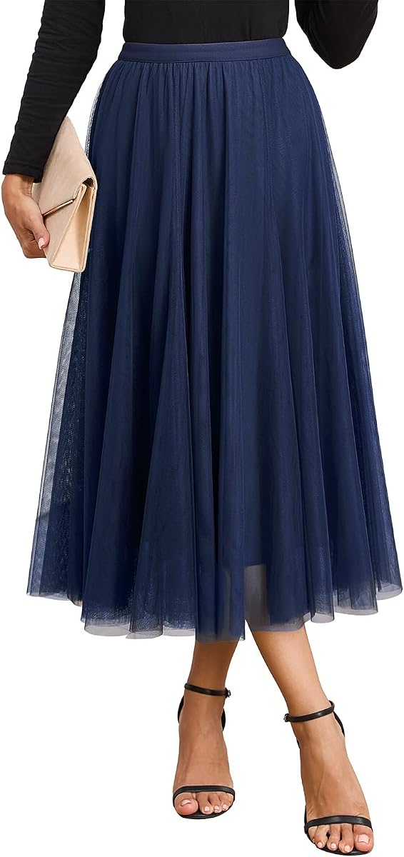 Happy Sailed para mujer falda de tul elástica de cintura alta con faldas largas fluidas en capas, traje de noche para citas