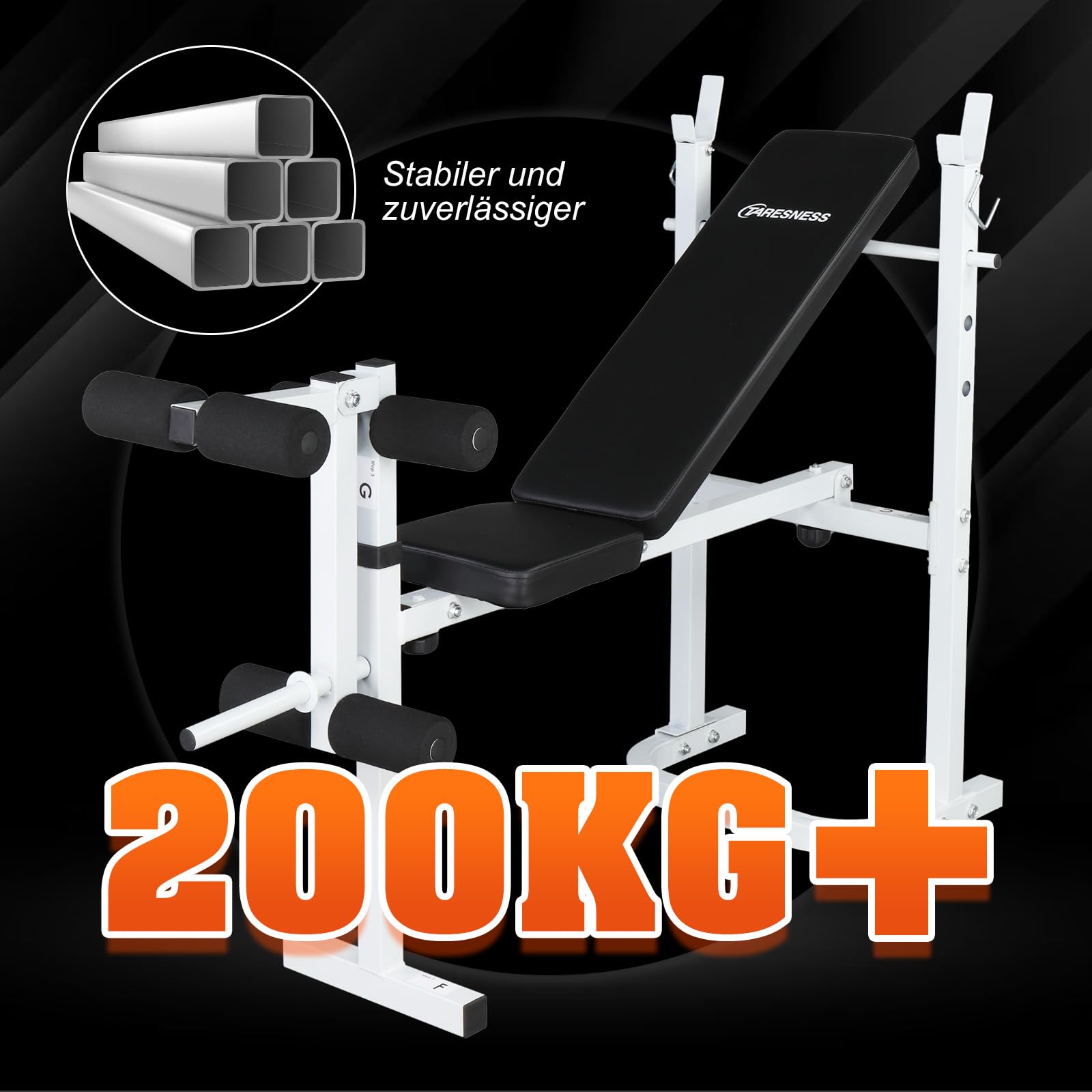 LEADZM Plegable Banco de musculación Ajustable con soporte para mancuernas, respaldo/asiento ajustable en tres posiciones, adecuado para entrenamiento físico completo, capacidad de carga 200 kg