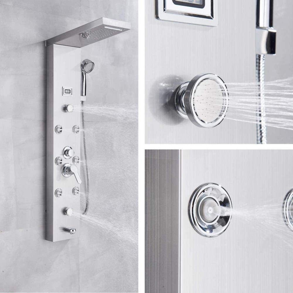 Columna De Ducha De Lluvia Rozin – Sistema De Ducha De Acero Inoxidable Con Cascada Y Masaje | 111 Cm, Moderno