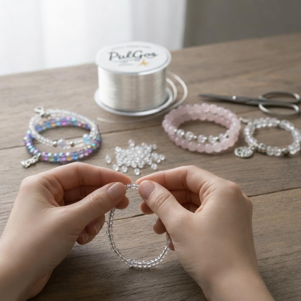 PulGos πππ-1.0mm Clear Stretchy Elastic Cord |Round Beading Thread for Bracelet, Necklaces DIY Handmade Jewelry Making |Strong & Durable Spool for Crafting Flexible String for Beads & Accessories 1