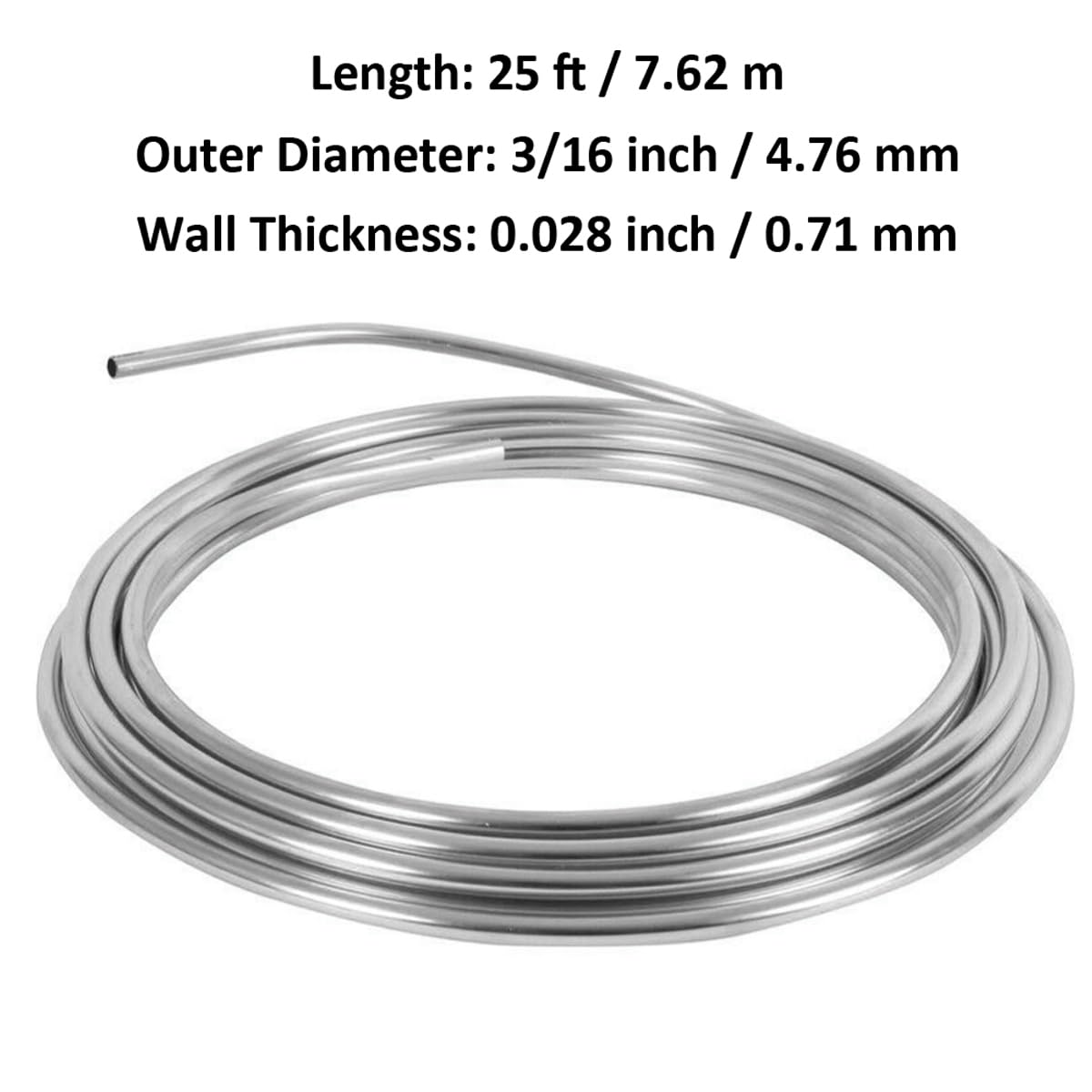 Wąż hamulcowy do samochodu 4,75 mm 3/16" srebrny wąż hamulcowy powłoka cynkowa 7,6 m zestaw do kierowania hamulcem samochodowym, rura hamulcowa z 16 nakrętkami