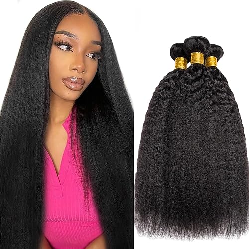 24 26 28 Inch Kinky Straight Bundles Human Hair Natural Black Color Unprocessed 