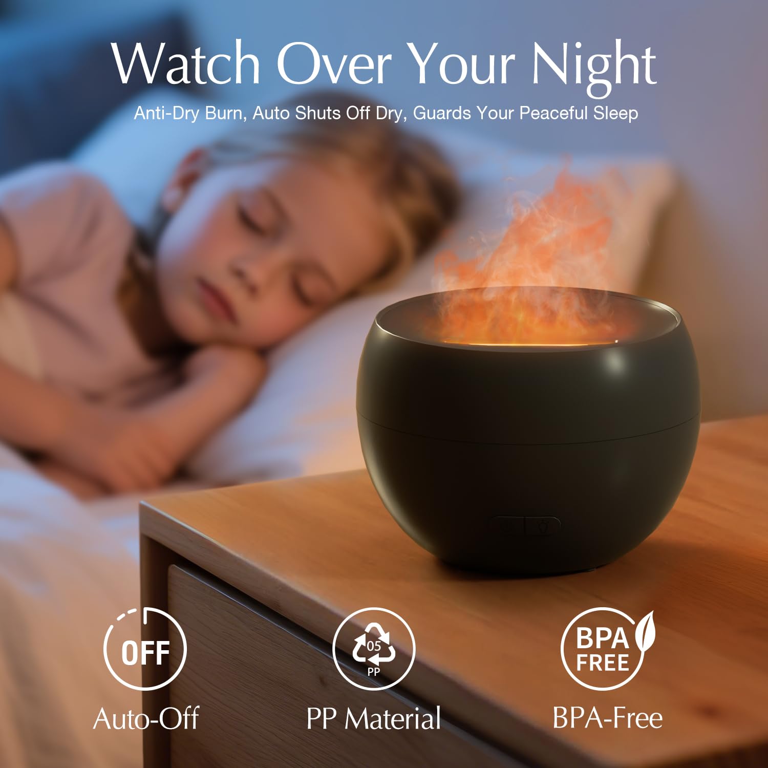 SALKING Aroma Diffuser Flammeneffekt, Aromatherapie Diffusor für ätherische Öle, Duftöldiffusoren Raumbefeuchter, LED Warmlicht Duftdiffusor für Baby, Zuhause Büro oder Yoga(Schwarz)