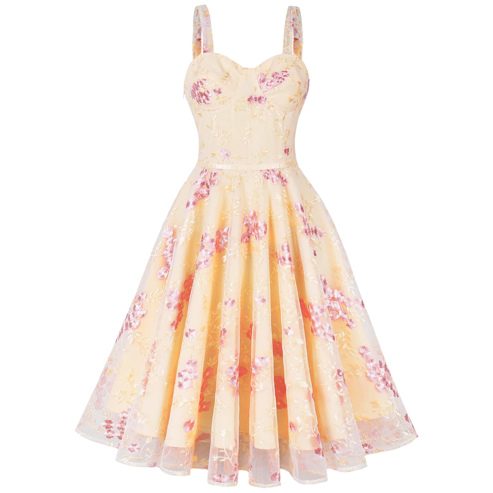 IWEMEKWomen Spaghetti Strap Floral Lace Bridesmaid Cocktail Party Dress Cold Shoulder Ruffle Sleeve Wedding Guest Prom Dress