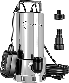 Lanchez 1.6 HP不锈钢潜水泵，自动浮球开关，5500GPH水泵，适用于游泳池、花园、地下室和池塘排水