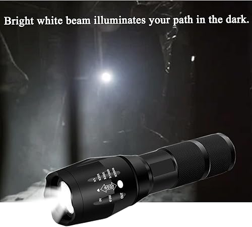 Miniatura 2 de Linterna táctica brillante 5 modos de zoom portátil EDC linterna de mano para camping, senderismo emergencia, paquete de 4