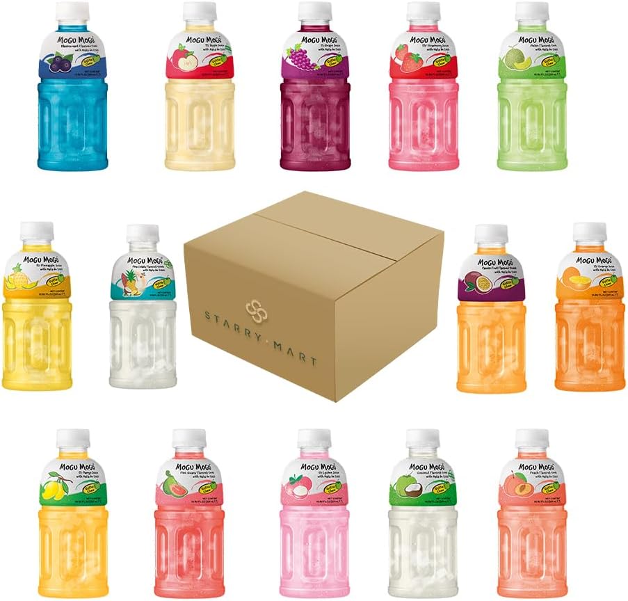 MOGU MOGU Fruit Juice Drinks with Nata De Coco 320ml Mixed Flavours (24 Bottles with 8 Flavours) HALAL