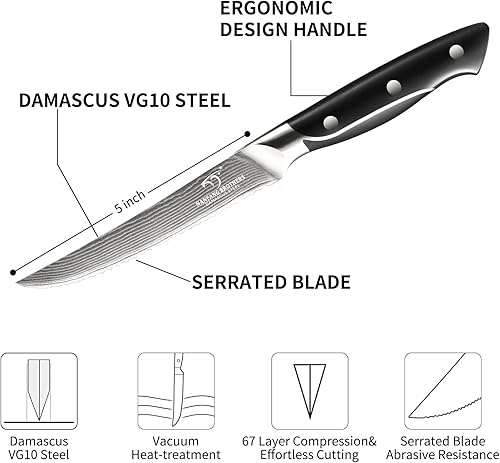 Miniatura 4 de Juego de cuchillos de cocina de Damasco de 18 piezas, 8 cuchillos de carne, mango ergonómico de ABS antideslizante triple remache para tenedor de