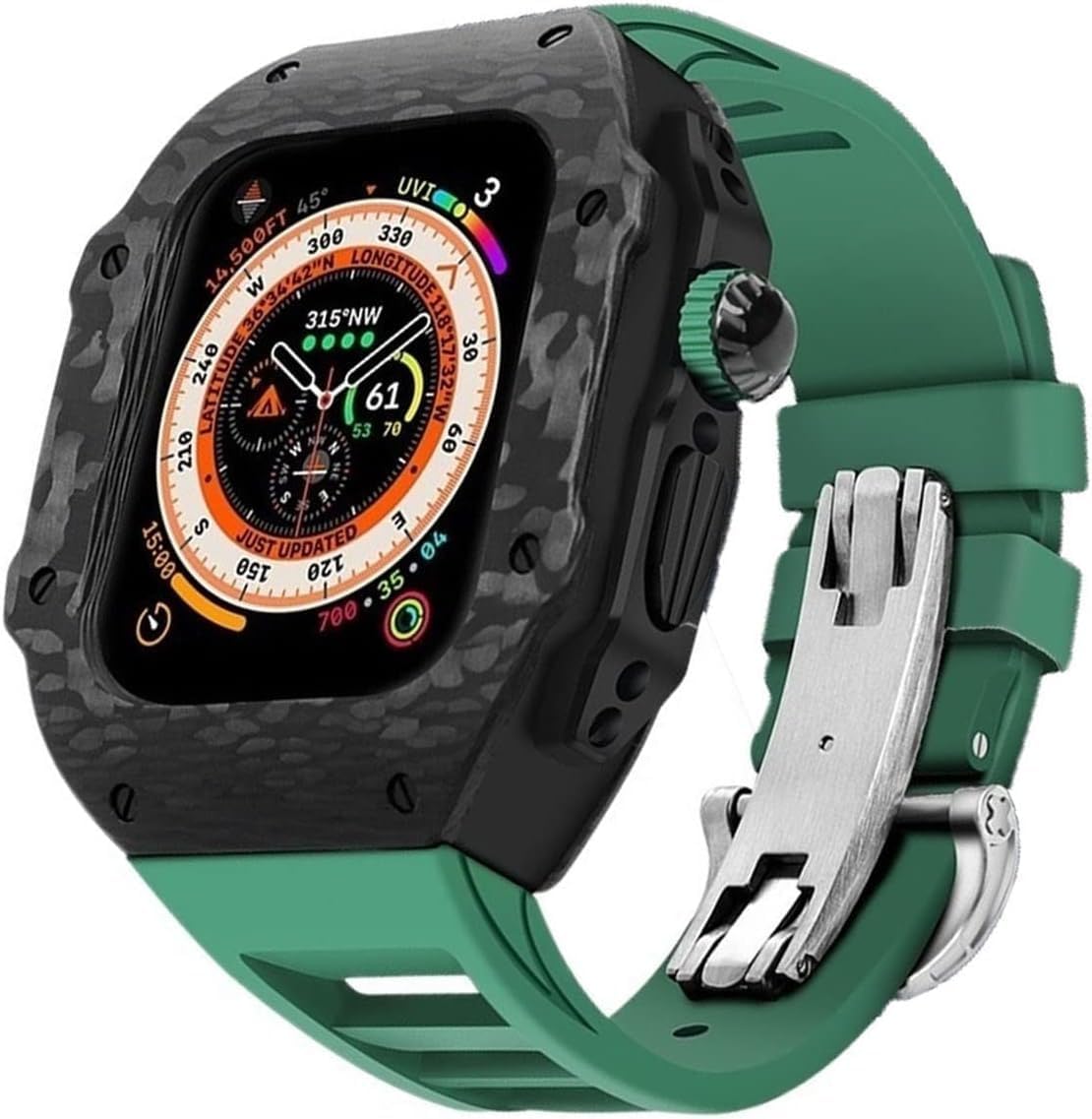 Carbon Fiber Watch Case Rubber Band，For Apple Watch 9 8 7 6 5 4 SE Replacement，Men Watch Case Straps Clasp Mod Kit，For Iwatch Series 45mm 44mm 49mm Accessories