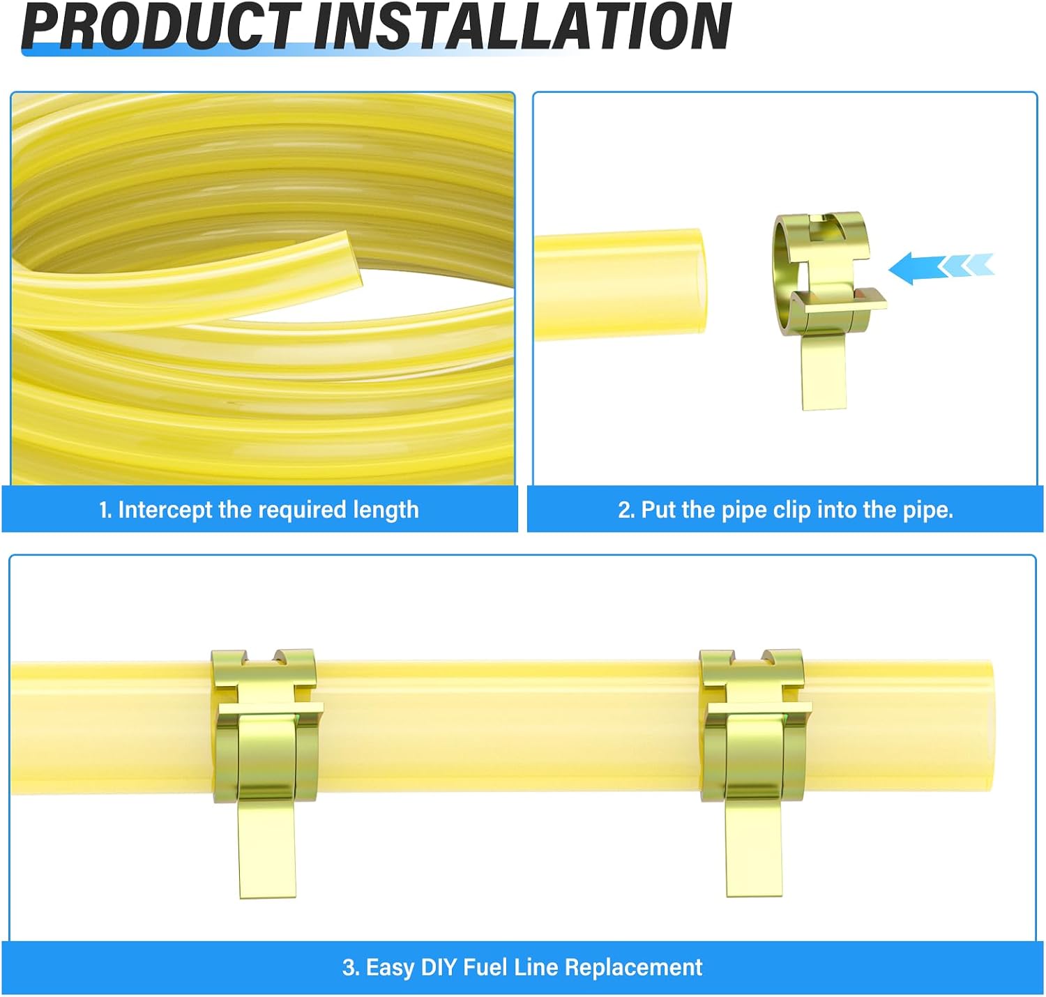 3/8" OD x 1/4" ID Fuel Line Hose Kit with 10 Clamps - Compatible with Outdoor Power Equipment & Small Engines 20ft