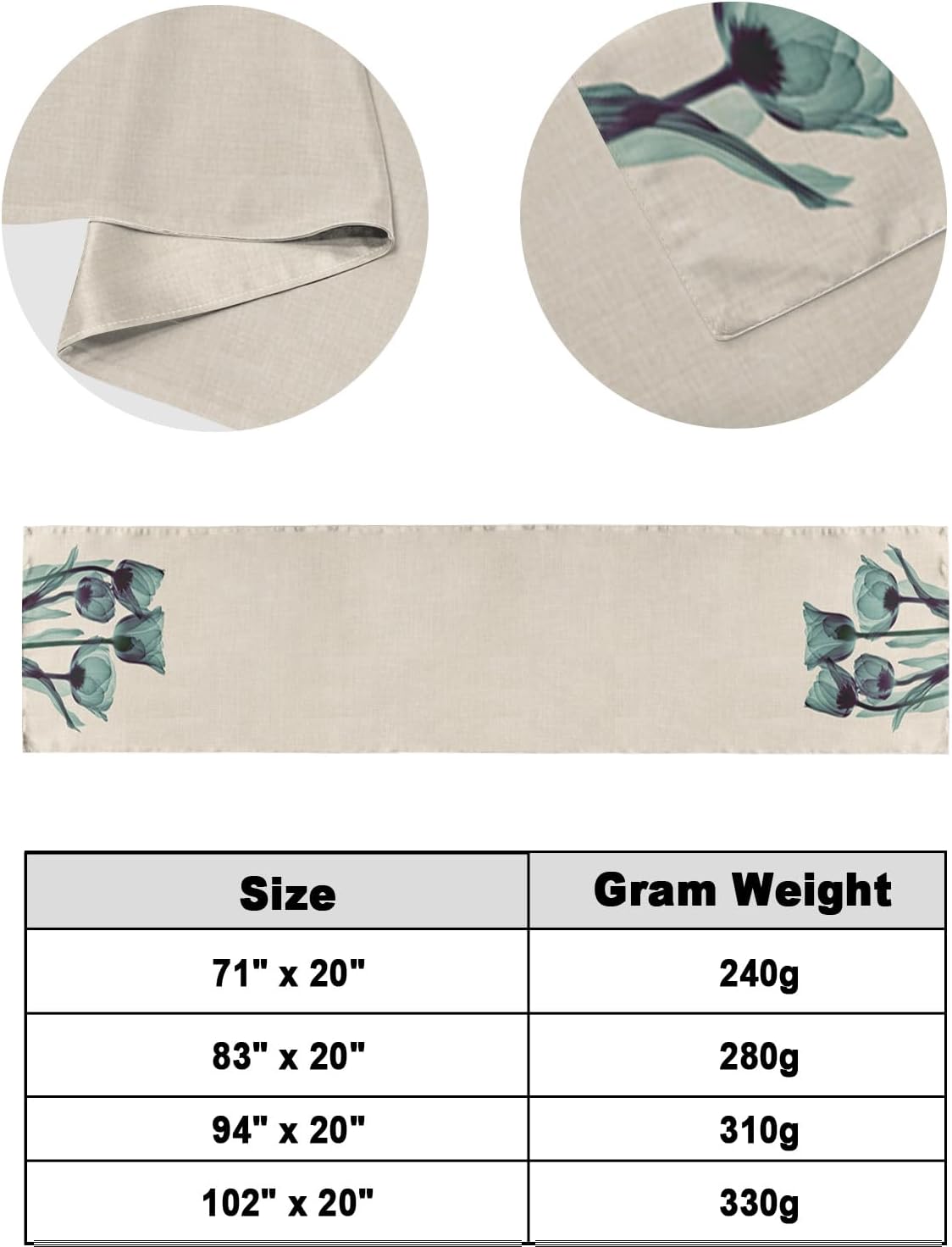 Bed Runner Scarf, Abstract Teal Turquoise Flower Tulip Cotton and Linen Texture King Bed Bedding Scarves Cover Decorative Bed Scarf for Home Hotel Guesthouse Bedroom Wedding Room Guestrooms 102"x20"