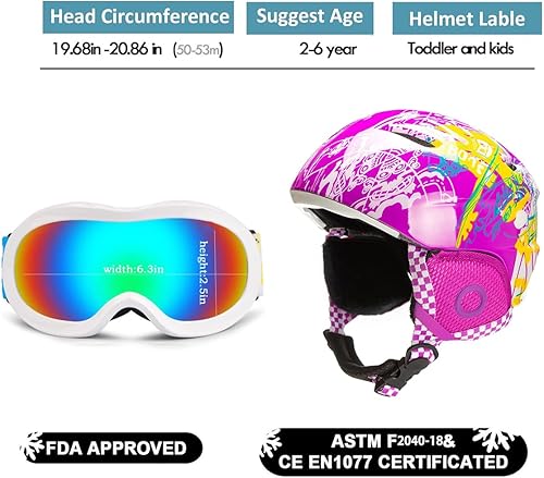 Miniatura 4 de BeBeFun Casco de esquí para niños y niños, casco de snowboard ultra ligero, tamaño pequeño para niños de 2 a 6 años, certificado ASTM