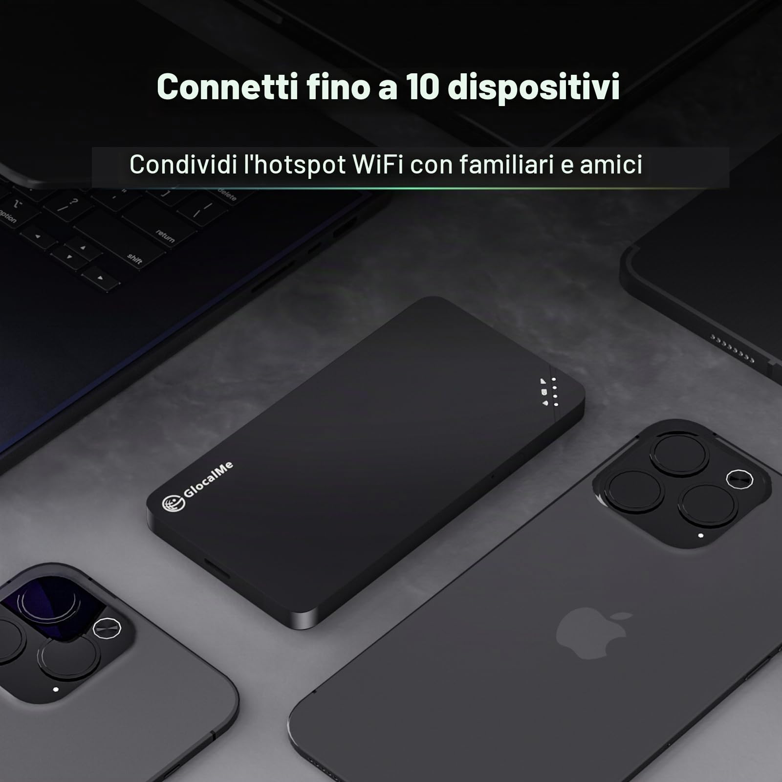 GlocalMe U3 Router Mobile WiFi 4G, nessuna scheda SIM richiesta, batteria ricaricabile da 3000 mAh, connessione fino a 10 dispositivi, 1 GB di dati globali gratuiti, dispositivo MiFi sbloccato (Nero)