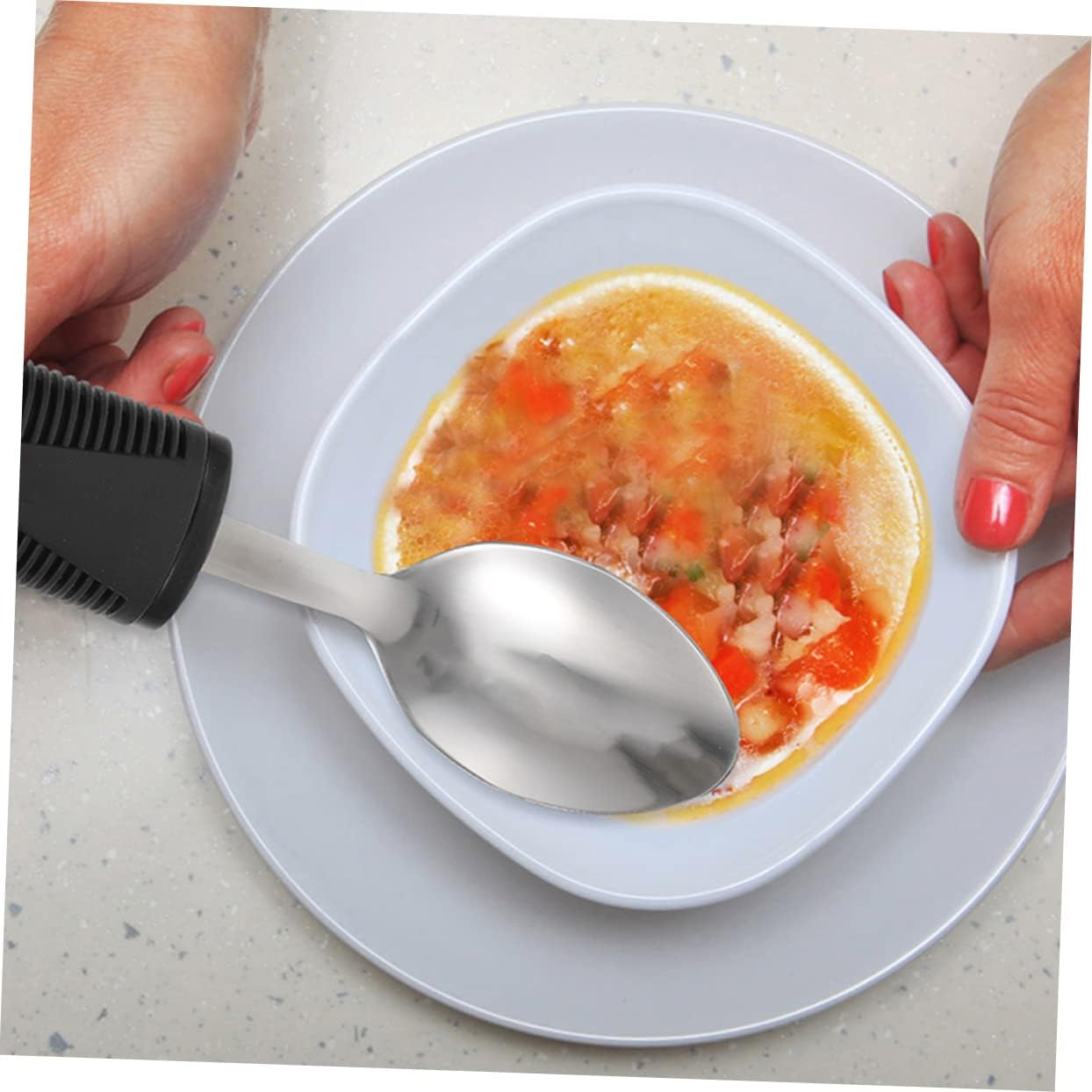 Unomor 6pcs Adaptive Anti-Shake Cutlery Set for Elderly Stainless Steel Tableware with Non-Slip to Clean for Disabled and Seniors
