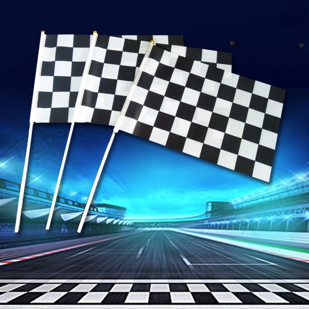 Bandiere Bianco e Nero a Manovella 50 Pezzi Bandiera a Scacchi per Festa Parate Giochi Calcio Decorazioni Auto da Corsa F1