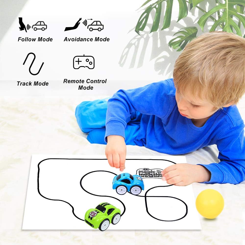2.4 GHz Remote Control Car with Music and Sound, Track, Follow, Obstacle Avoidance, 4 Modes Rechargeable Car Toy for Boys Girls Toddlers - Blue