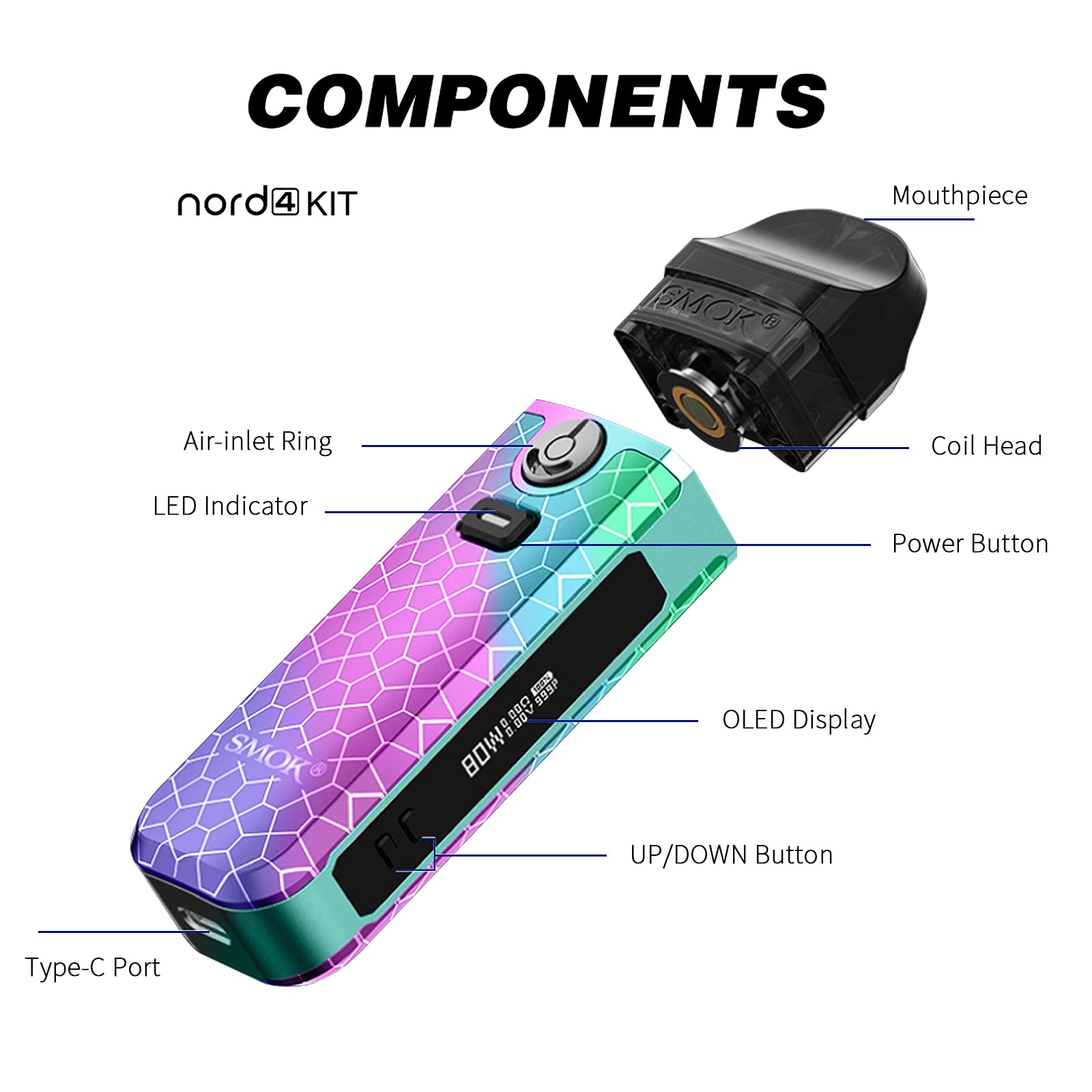 smok nord 4 7 color armor Refillable Pod Vape Kit [7 Colour Armor] - 80W Variable Power & STRIO SMOKE AND VAPE Pod Kits Resistance:0.15ohm Z XM Coil