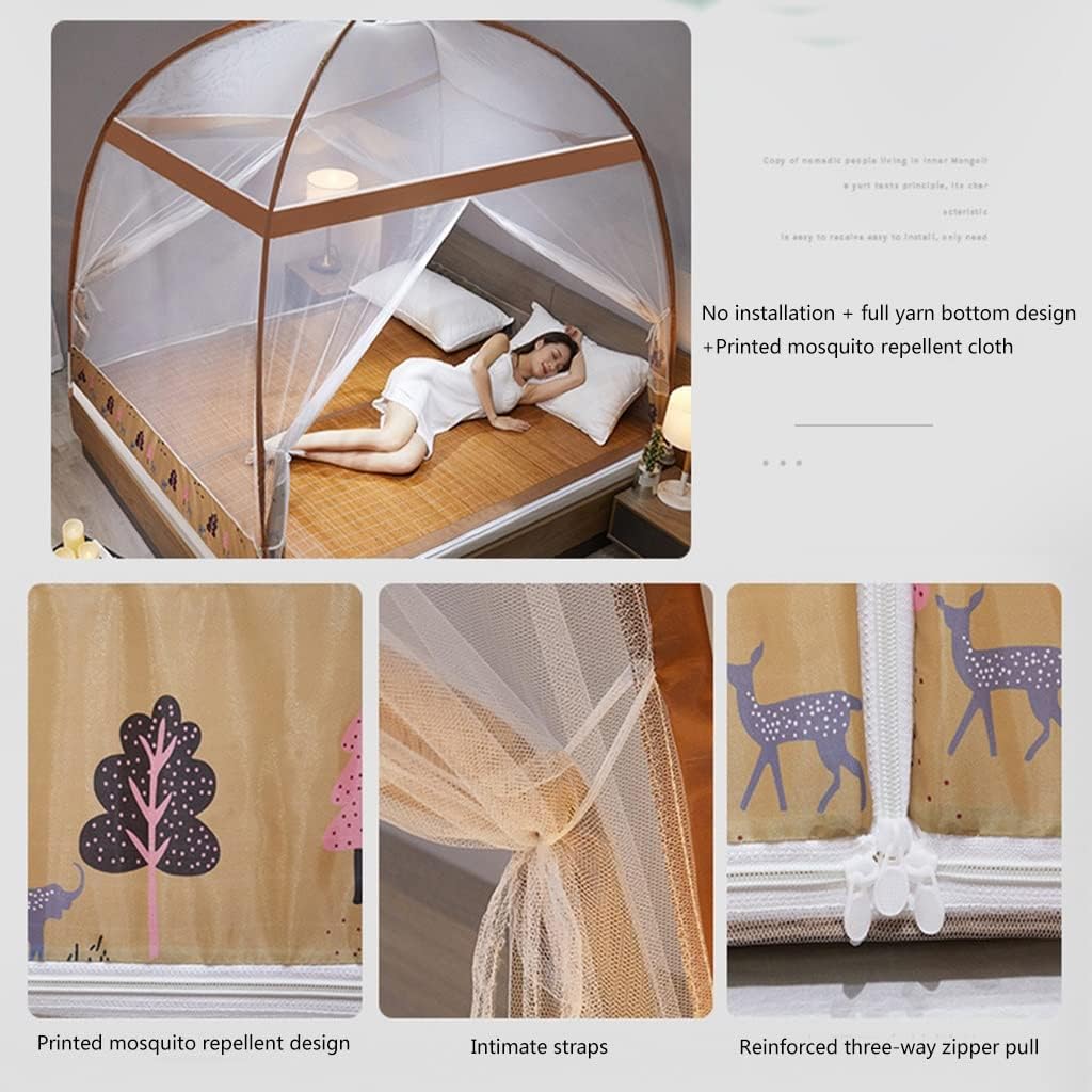 Fully Covered Mosquito Nets Portable General-Purpose Yurt Mosquito Nets for Student Dormitories Household Bed Decoration Anti-Fly (Color : Brown, Size : 180 * 200 * 150)