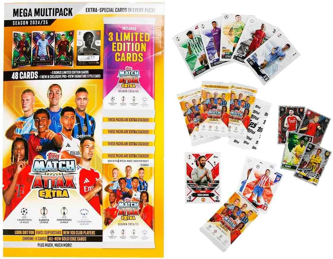 Match Attax Extra 2025 - Mega Multipack - 52 Cards, Including 3 Random X Factor LE Cards and an Exclusive Signature Style Pro-View Card!