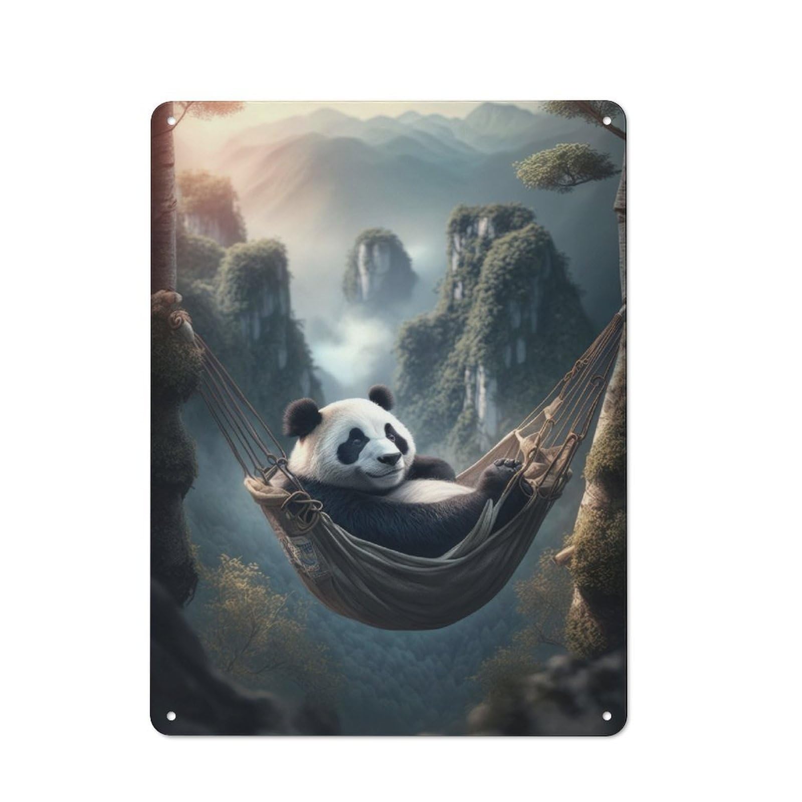 Junmoney Chilling Panda In Hammock Rustic Metal Sign 40X30cm For Café Or Restaurant, For Vintage Wall Decor Fans, For Living Room And Hallway Decor