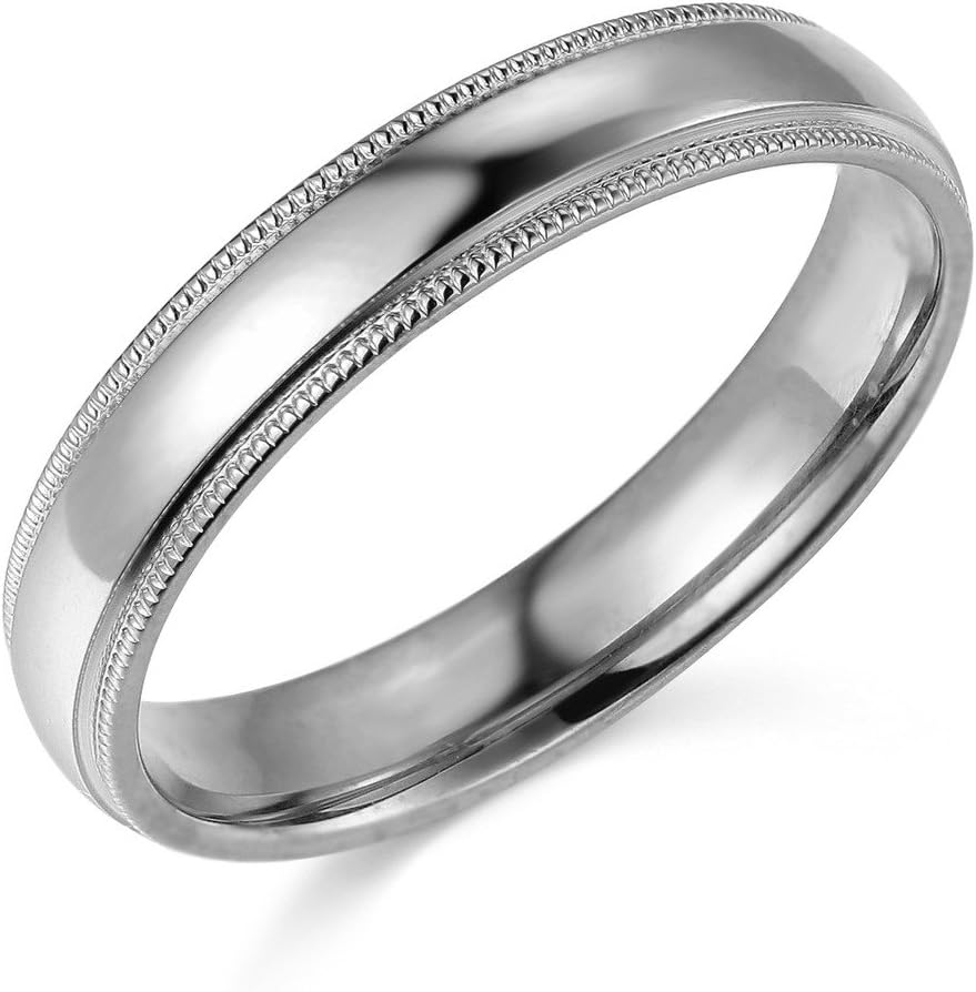 14k White or Yellow Gold 4mm Plain Milgrain Wedding Band