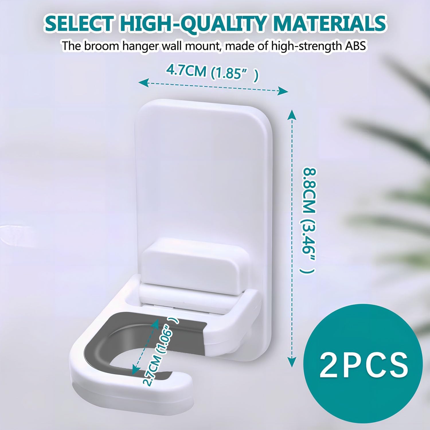 2 Pack Mop Broom Holder for Bathroom Kitchen Office (White)