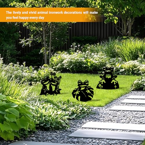 Yonisun 3 Pack Frog Metal Garden Decorative Stakes, Weather Proof Silhouette Statues for Yard, Patio,Outdoor Decor for Frog Lovers and Pet Owners — view 6
