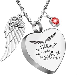 YOUHU Asche Halskette,Ashes Necklace,Vintage Urn Memorial Pendant for Ashes Charm Love Heart Garnet Birthstone Angel Rose ...