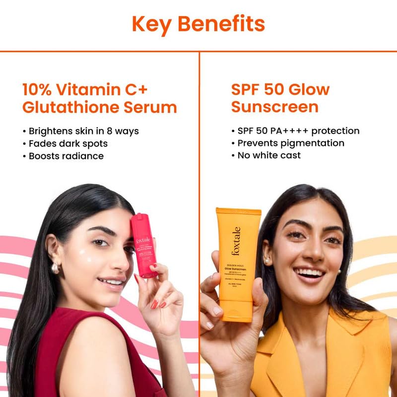Image of Foxtale Complete Glow Combo | Vitamin C Face Wash + 10% Vit C Serum + Radiance Mask + SPF 50 Sunscreen | Removes tan, brightens, hydrates & protects | For radiant, even-toned skin | For Men & Women