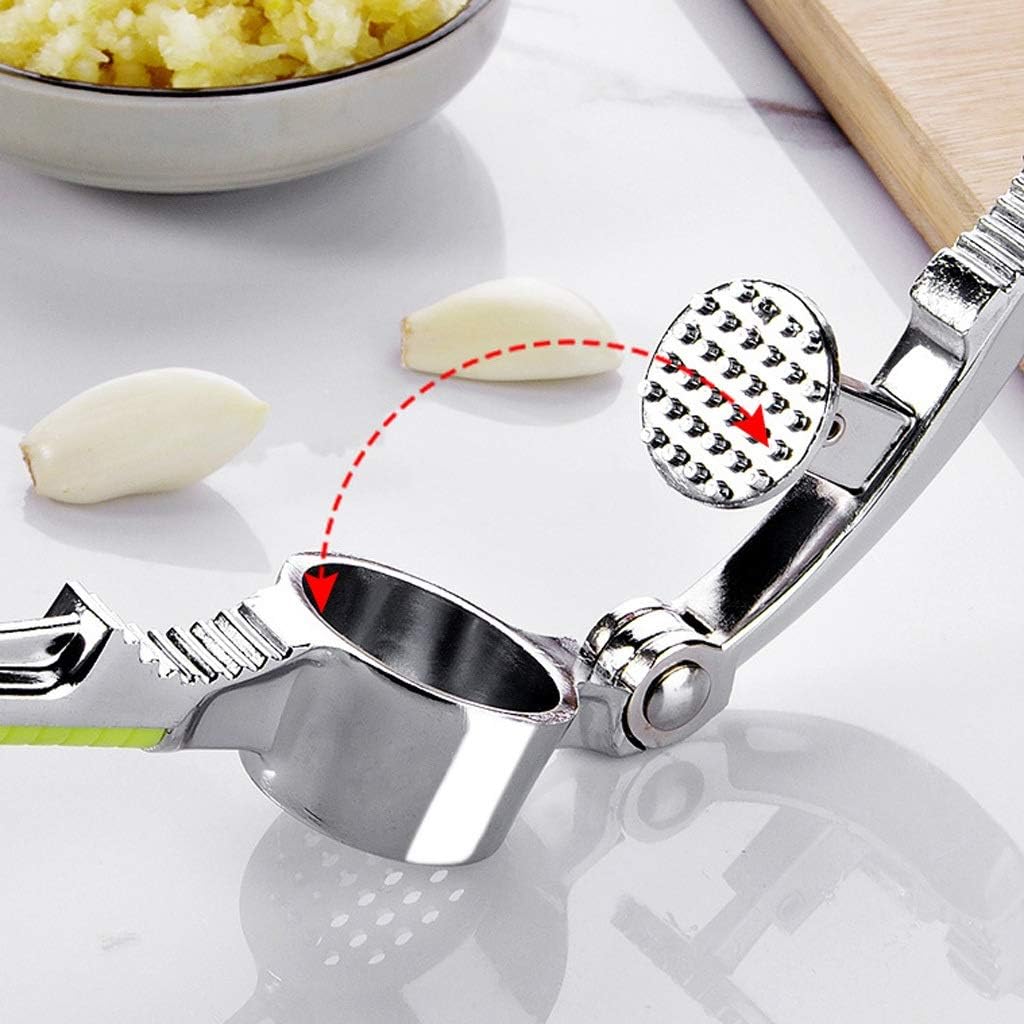 Stainless Steel Garlic Press Crusher Mincer Kitchen Aid Handheld Cloves Ginger Squeezer with Anti-slip Handle
