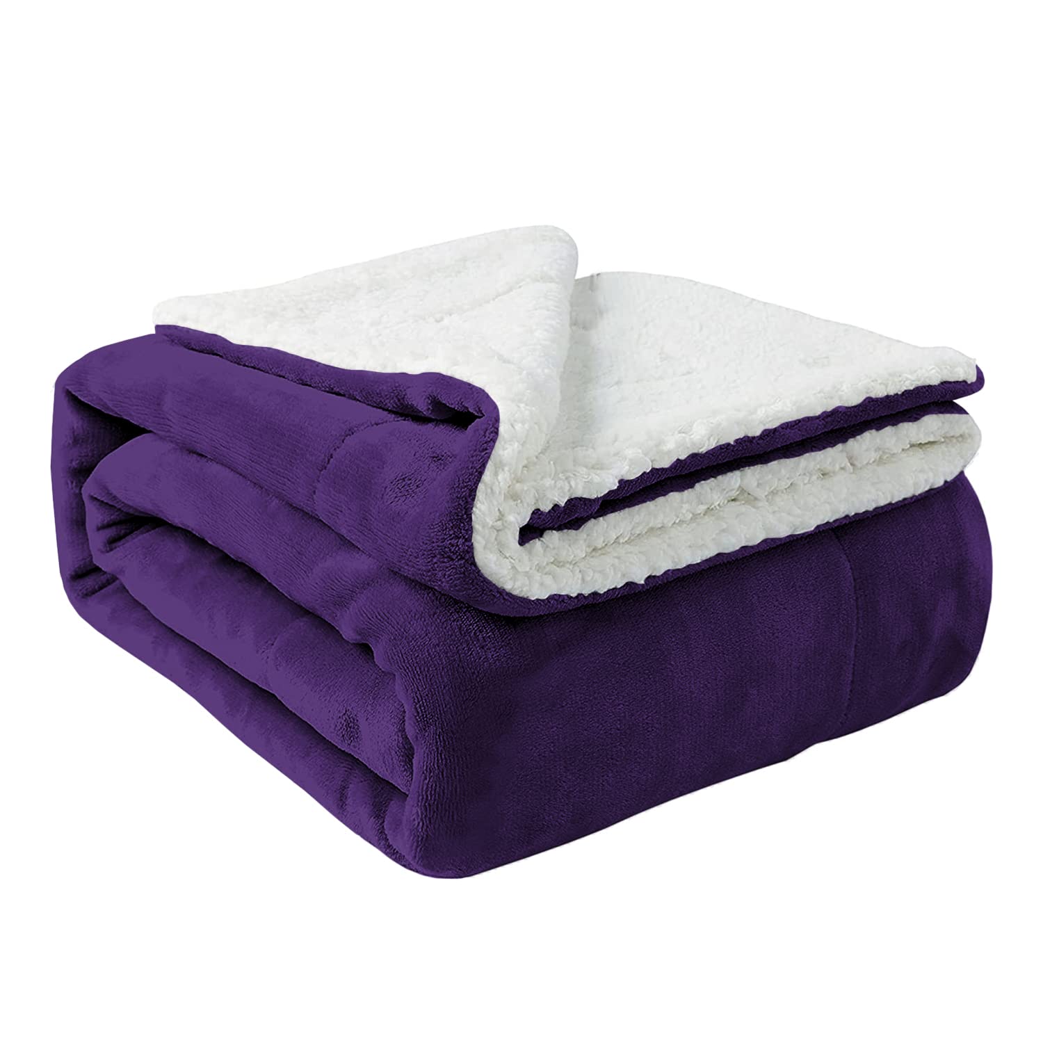 Aspire Homeware Purple Sherpa Fleece Throw Blanket Fluffy Thick Blanket For Beds Single Size Reversible Microfibre Sofa Throws (, (130 X 150 Cm))
